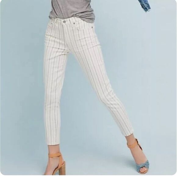 Citizens Of Humanity Denim - Citizens of Humanity Rocket Crop High Skinny Black White Striped Jeans Sz 26 EUC